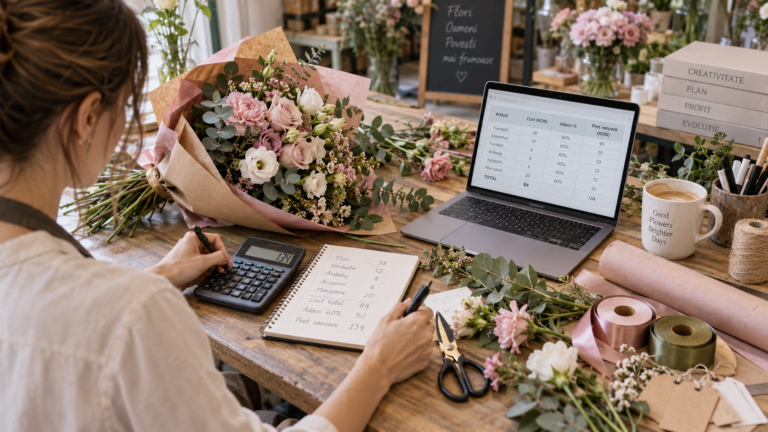 cum calculez pret buchet in florarie